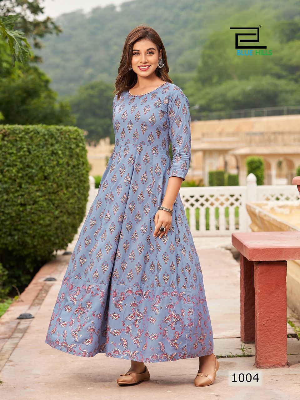 Blue Hills Rani 1 Rayon Printed Ethnic Wear Long Anarkali Kurti Collection